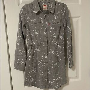 Levi’s Girls Shirt Dress Long Sleeve Gray Printed Stars Size M Youth (10-12) EUC